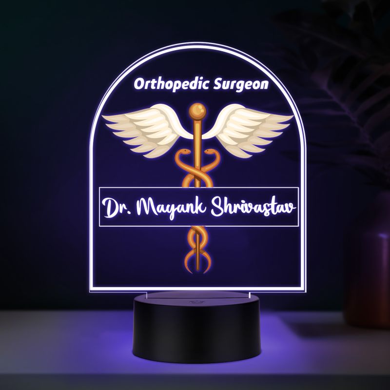 Personalized Orthopedic Surgeon LED Night Lamp with Medical Caduceus Design 7 Color Changing Light Thankyou Gift for Doctor